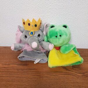 Plush Hand Puppets Lot of 2 Elephant and Frog 9" in Length